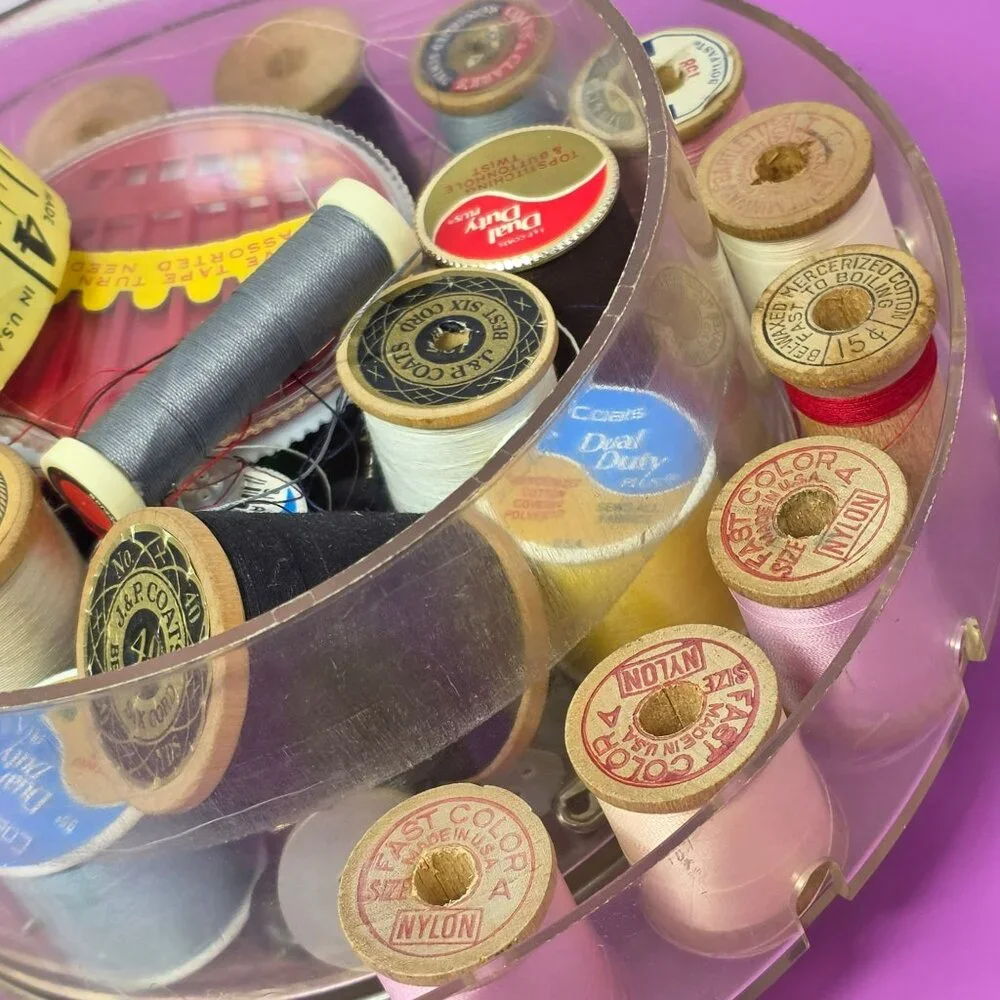 Vintage Blue Rotating‎ Sewing Thread Organizer Spool Holder Threads Accessories